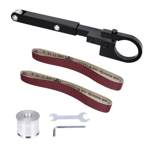 Heavy Duty Grinder To Belt Sander Converter For Fine Sanding And Trimming Metal Wood Deburr Tool with sanding belts and adapter.