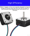 Two NEMA 17 bipolar stepper motors with silver front faces, black bodies, and multicolored wires.