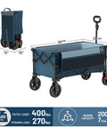 Heavy Duty Collapsible Wagon Cart With Brakes 200L Large Capacity Folding Utility Wagon dimensions and folded view