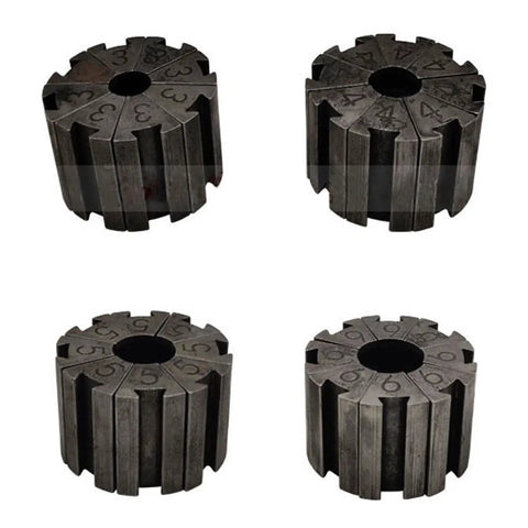 Manual Hydraulic Crimping Tool For Automotive A/C Pipe Assembly with multiple steel dies numbered 3, 5, 6, and 9 for precise crimping.