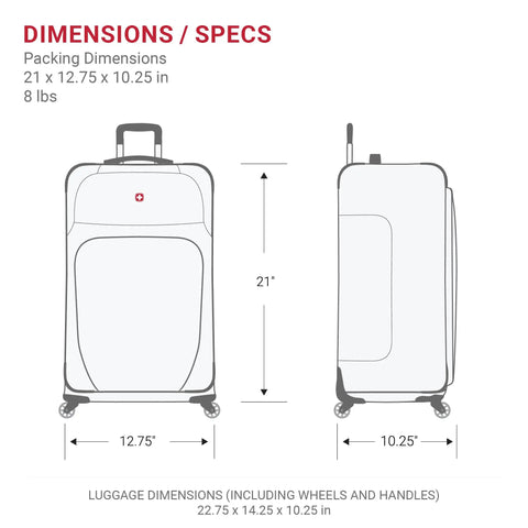 Softside Expandable Spinner Luggage For Travel Durable Lightweight Carry On Suitcase 21 Inch Black dimensions illustration