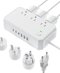 12 In 1 World Travel Adapter With 6 AC Sockets And 6 USB Ports Plus USB C Fast Charge Up To 4.5A 220V To 110V Converter