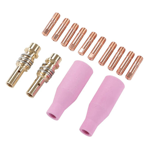 Pro Grade MIG Welding Gear Kit 14Pcs Copper Ceramic Plasma Torch Parts Set With 2 Ceramic Cups 2 Connecting Rods And 10 Contact Tips