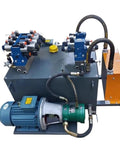 Shop Floor Tough Double Acting Hydraulic Power Pack With Electric Motor System For Crushing Heavy Loads And Reliable High Pressure Output On Any Job Site, view of components including pump, motor and valves.