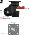 Heavy Duty Leveling Caster Wheels Set Of Four Premium Nylon Rollers Built Like A Tank Rock Solid Stability No Sweat Glide Adjustable Mounts dimensions measuring 1.5 in height.