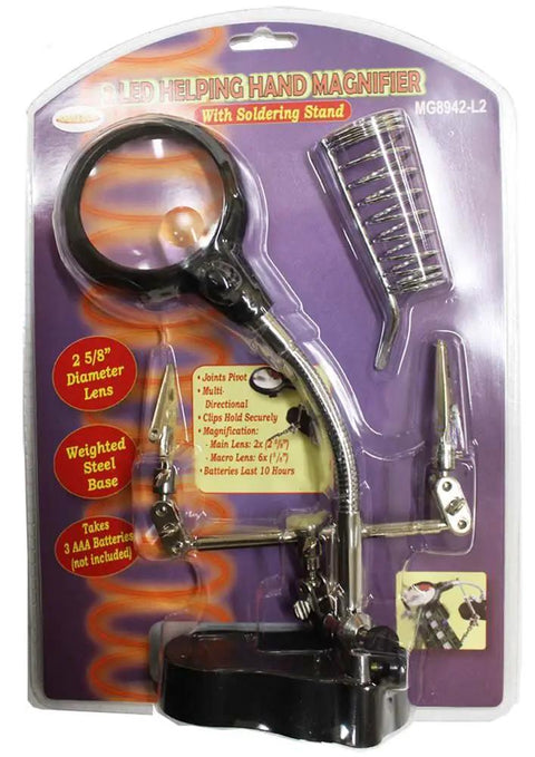 Packaging of High Power LED Helping Hand Magnifier With 3.5X And 12X Lenses, Precision Soldering Stand, Alligator Clamps, Weighted Base
