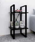 Two Tier Black Book Cabinet For Home Or Office Engineered Wood Storage Shelf with decor on two shelves.