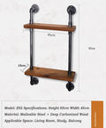 Hella Durable Industrial Pipe Wall Shelf Heavy Duty Two Tier Floating Bookshelf with malleable steel and wood, 65cm tall.