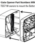 Installation diagram for Workhorse 12 Volt 7 Ah Sealed Lead Acid Battery And Rugged Weatherproof Enclosure Kit for gate openers.