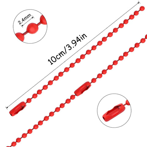 200-Piece Bead Ball Chain Keychains Bulk For Hanging Decor And Jewelry Making Includes Connector Clasp And Storage Box Each Chain Measures 3.9 Inches Bead Diameter 2.4mm Perfect For Crafts And DIY Projects. 10cm red metal bead ball chain with clasp