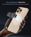 Magnetic Portable SSD 1TB With Built In Fan, USB 3.2 Gen2 Up To 990MB/s shown attached magnetically to iPhone for video recording