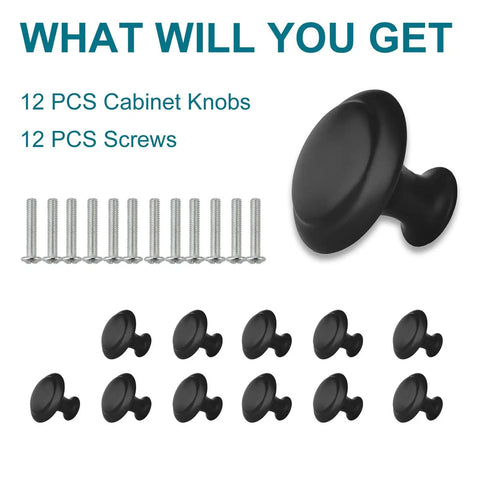 12 Pack Black Cabinet Knobs 1.2 Inch Modern Drawer Knobs For Cabinets And Drawers Aluminum Alloy Durable And Corrosion Resistant Safe