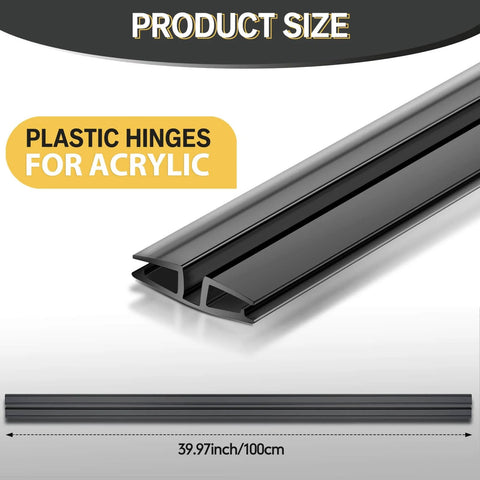 Set Of 2 PVC Piano Style Living Hinges 39.37 Inch Each For DIY Projects, black PVC hinges for acrylic and glass