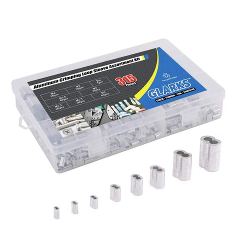 315 Piece Aluminum Crimping Loop Sleeve Ferrule Kit For Wire Rope And Cable Ends With 8 Sizes From M1.2 To M6 Durable Aluminum Construction