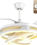 42 Inch Retractable Chandelier Ceiling Fan With Lights And Remote Control Modern Ring Design With 4 ABS Blades White Finish