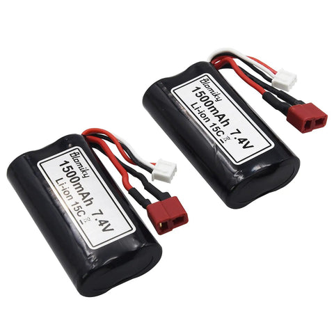 Two Pack 7.4V 1500mAh 15C Li-ion RC Battery With T Plug Connector And USB Cable For 9155 And 9156 1:12 Scale High Speed RC Truck