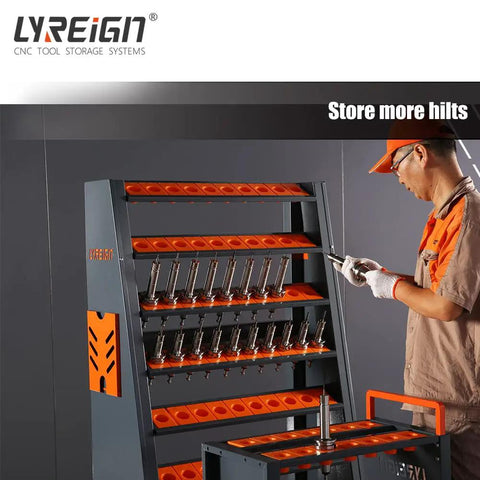 Single Side CNC Tool Cart With Removable Tool Rack, Parallel Storage For Short CNC Tool Holders, man organizing tools