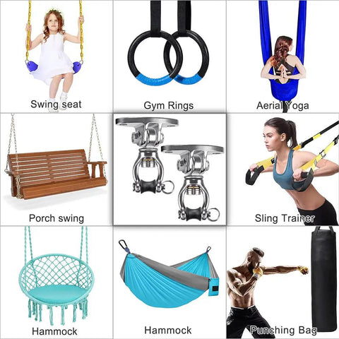 Silent Bearing Swivel Swing Hangers Stainless Steel Ceiling Mount Bracket for Aerial Yoga Silks, Swing Chair, Heavy Bag in use