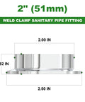 2-inch sanitary tri-clamp pipe flange, 304 stainless steel, includes 10 silicone gaskets.