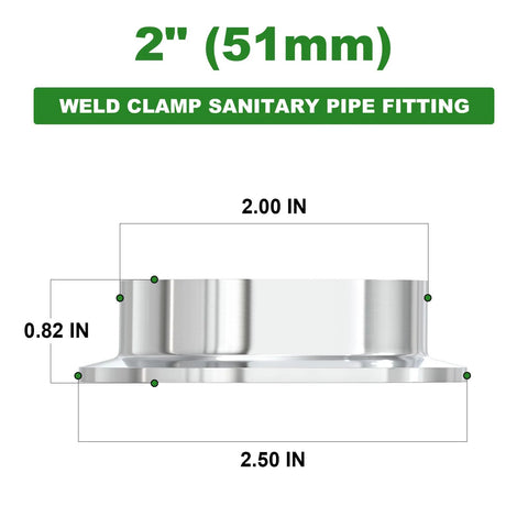 2-inch sanitary tri-clamp pipe flange, 304 stainless steel, includes 10 silicone gaskets.