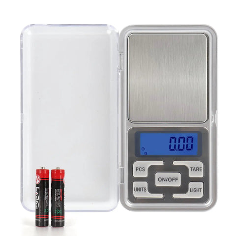 Compact Digital Pocket Scale With 500G Capacity And 0.01G Precision In A Stainless Steel Panel Easy To Read LCD Display, batteries on side
