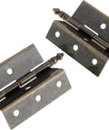 Two Pack Antique Bronze Cabinet Door Hinge Set Crown Style For Vintage Jewelry Boxes And Wooden Cabinets 55 By 51 Millimeter 8 Hole Mount