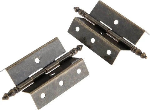 Two Pack Antique Bronze Cabinet Door Hinge Set Crown Style For Vintage Jewelry Boxes And Wooden Cabinets 55 By 51 Millimeter 8 Hole Mount