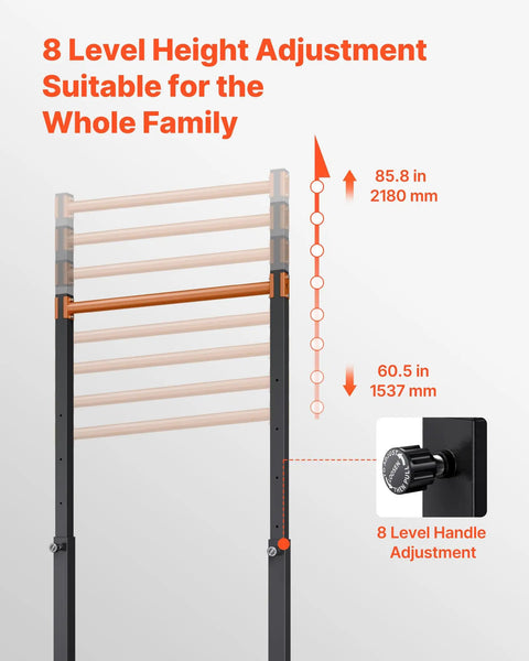Beast Mode Ready Heavy Duty Free Standing Pull Up Bar Station with 8 level height adjustment feature visible