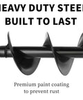 Close-up of Long Handle Garden Auger Drill Bit Set For Planting 3x24 Inches, heavy-duty steel, rust-resistant coating.