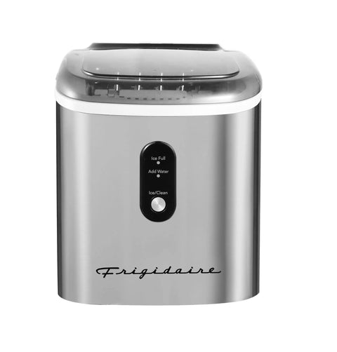 Front view of Countertop Ice Maker Stainless Steel With Large Capacity Ice Bucket Self Cleaning Function Heavy Duty Kitchen Gadget