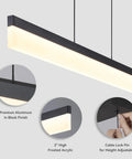 LED Linear Pendant Light 25W Black Hanging Bar Fixture For Kitchen Island And Dining Area showing materials and adjustable cable