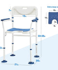 Bariatric Shower Chair Heavy Duty Foldable Bath Bench With Extra Wide Seat And Private Washing Cutout 350 lb capacity, dimensions shown