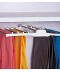 Heavy Duty Foldable Multi Layer Pants Hangers Crafted From Durable Stainless Steel For A Zero Hassle Space Saving Closet Setup with colorful pants.
