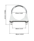 Beefy Heavy Duty Zinc Plated Carbon Steel U Bolt Clamp 2.5 Inch OD, 4 Pack for Exhaust, Muffler and Gate Connections, with measurements