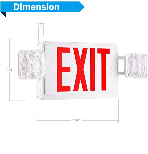 2 Pack LED Exit Sign With Battery Backup And Emergency Lighting UL 924 120 277 VAC Dual Adjustable Head Lights dimensions