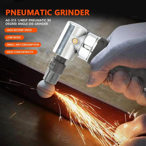 Heavy Duty Pneumatic Die Grinder With 90 Degree Right Angle Air Inlet For Tough Metal Polishing And Quick Corner Edging in action, grinding metal.