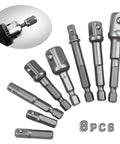 Pro Grade 8 Piece Impact Socket Adapter Set With Hex Shank Drill Bit Adapters for 1 Quarter Inch, 3 Eighth Inch, and 1 Half Inch