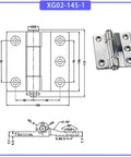 Technical drawing and image of 304 stainless steel industrial door hinges, model XG02-145-1. Ideal for heavy-duty warehouse and factory doors.