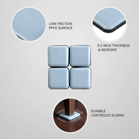 Heavy Duty PTFE Furniture Sliders With Self Adhesive Floor Protectors for hardwood laminate vinyl, showing blue low-friction surface.