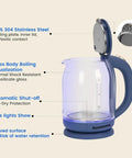 Glass Electric Kettle With No Plastic Contact With Water 1.8L Borosilicate Glass Teapot with LED blue light boiling window and 360° swivel base