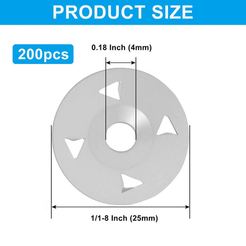 Tough As Nails Galvanized Steel Foam Board Fasteners 1-1/8 Inch Insulation Nails 300 Pack smooth circular washer, 0.18 Inch hole, 25mm diameter.
