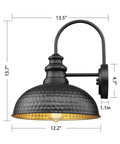 Farmhouse Outdoor Barn Light Fixture 12 Inch Dome Exterior Wall Light Rustic Wall Sconce Lantern for Porch Garage and Doorway featuring matte black finish with gold interior bead shape design.
