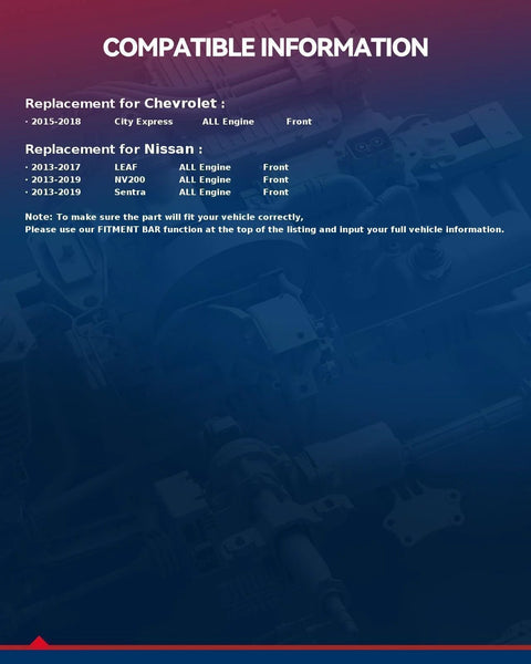 Image showing compatibility details for Front Wheel Bearing Hub Assembly 513364 Compatible With Nissan Sentra 2013 2019 NV200 2013 2019.