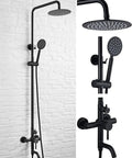 Outdoor Shower Fixture Set With 3 Function Matte Black Faucet 8 Inch Rainfall Shower Head Handheld Sprayer Spout And SUS 304 Stainless Steel Build For Durable Pro Grade Style Bathroom Shower Upgrade