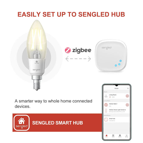 Zigbee Smart Light Bulbs 4 Pack With Hub Required, Sengled hub setup with smart home app interface, voice control enabled