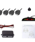 Reverse Backup Radar System With Four Parking Sensors LED Distance Display And Audible Warning For Cars Gray
