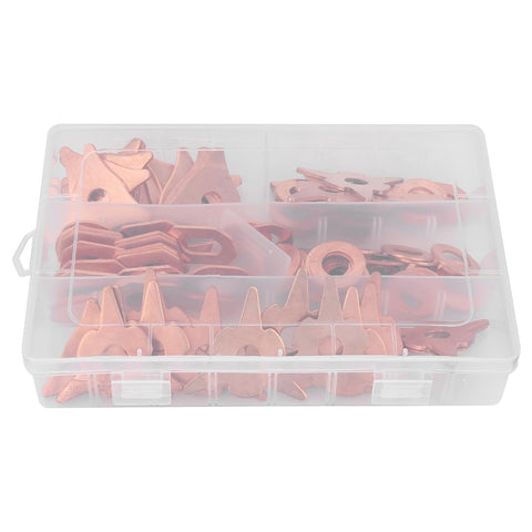 Dent Puller Ring Set For Auto Body Repair, 110 Piece Triangular And Round Pullers, Iron Copper Plated, Durable Sheet Metal Welding Kit For Car Body Panels And Bodywork in plastic case