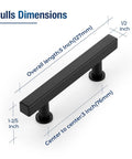 10 Pack Matte Black 3 Inch Hole Center Cabinet Handles Stainless Steel Square Dresser Pulls with dimensions labeled