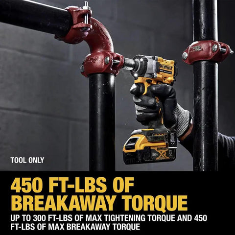 Atomic 20V Max 1/2 Inch Cordless Impact Wrench With Hog Ring Anvil Tool Only 300 Ft-Lbs Max 4 Speed Settings in use on pipes