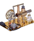 Ready To Run Stirling Engine Educational Kit No Assembly Needed Desktop Science Toy with USB LED lights, brass finish on tabletop